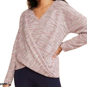 Lou & Grey Loft Tweed Twist Front Pink Sweater Top